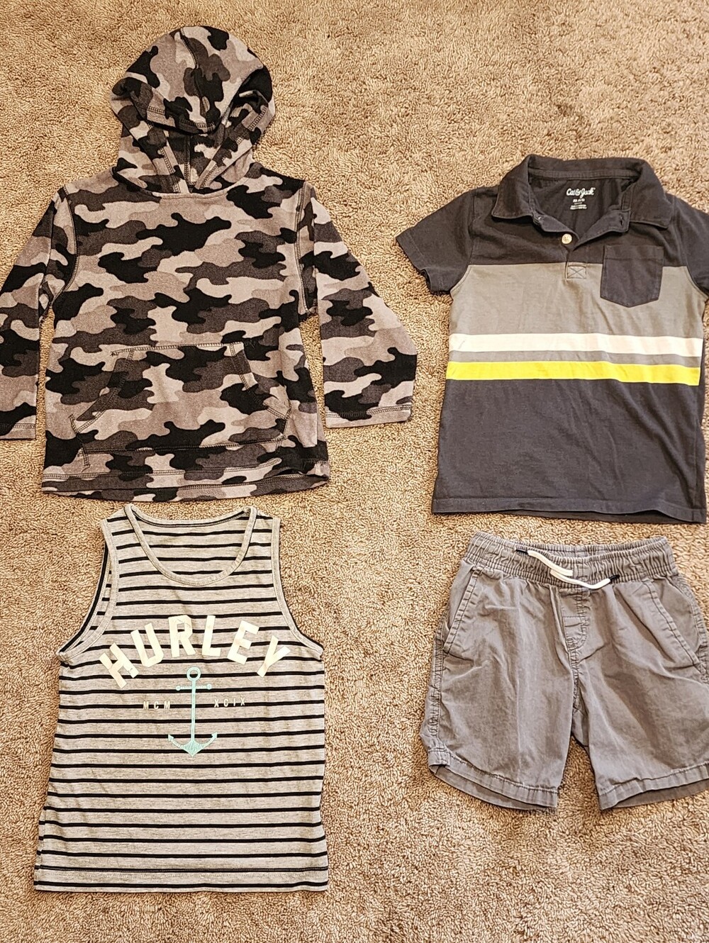 Boys Size 4T Outfit, Pullover Hoodie, Hurley Tank Top, Cat & Jack Polo & Shorts